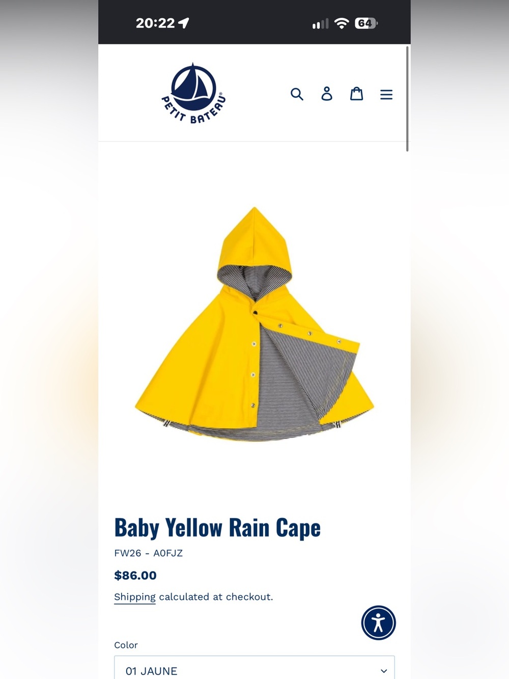 Petit Bateau Yellow Hooded Kids Rain Cape with Striped Lining